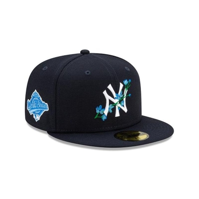 Blue New York Yankees Hat - New Era MLB Side Patch Bloom 59FIFTY Fitted Caps USA0195263